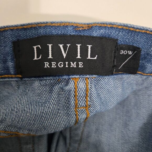 Civil Regime Distressed Denim Bermuda Shorts – 100% Cotton, Raw Hem, Size W30 - Picture 12 of 16